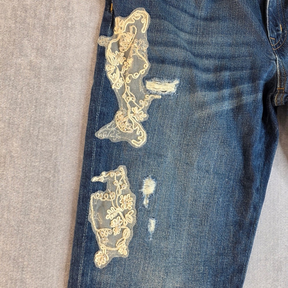 Lauren Ralph Lauren Jeans Womens 6 Blue Cotton Straight Leg Denim Boho Lace Chic - Picture 4 of 15